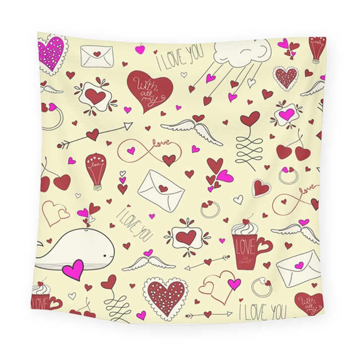 Valentinstag Love Hearts Pattern Red Yellow Square Tapestry (Large)