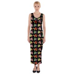 Turtle Pattern Fitted Maxi Dress