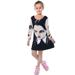 Wednesday Addams Kids  Long Sleeve Velvet Dress by Valentinaart