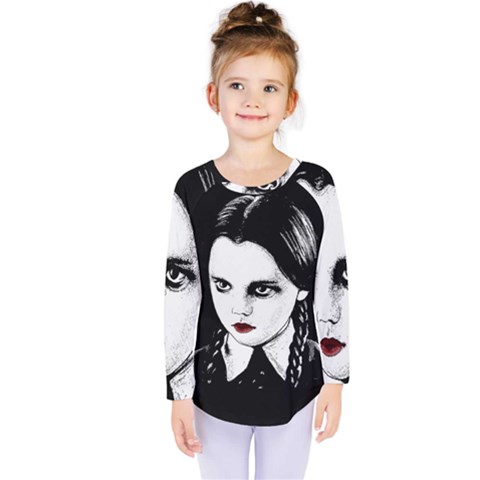 Wednesday Addams Kids  Long Sleeve Tee by Valentinaart