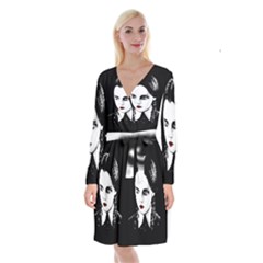 Wednesday Addams Long Sleeve Velvet Front Wrap Dress by Valentinaart