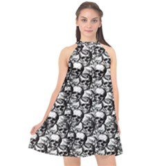 Skulls Pattern  Halter Neckline Chiffon Dress 