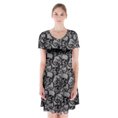 Skulls Pattern  Short Sleeve V-neck Flare Dress by Valentinaart