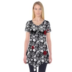 Skulls And Roses Pattern  Short Sleeve Tunic 