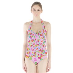 Candy pattern Halter Swimsuit