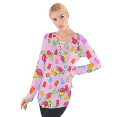 Candy pattern Women s Tie Up Tee