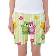 Animals Bear Flower Floral Line Red Green Pink Yellow Sunflower Star Women s Basketball Shorts by Mariart