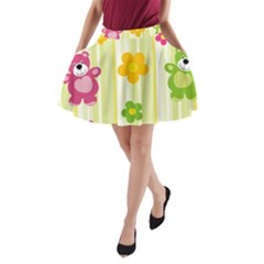 Animals Bear Flower Floral Line Red Green Pink Yellow Sunflower Star A-line Pocket Skirt by Mariart