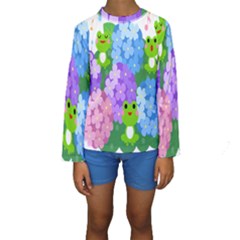 Animals Frog Face Mask Green Flower Floral Star Leaf Music Kids  Long Sleeve Swimwear