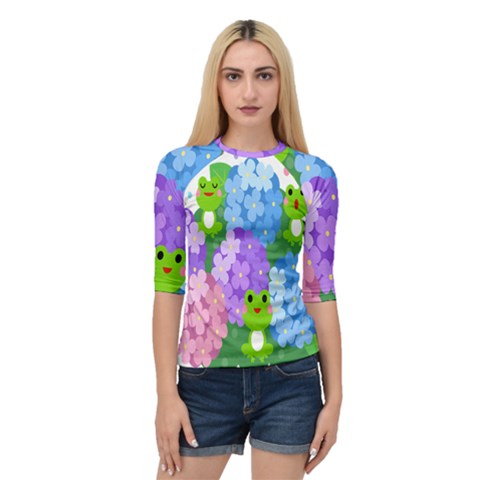 Animals Frog Face Mask Green Flower Floral Star Leaf Music Quarter Sleeve Tee by Mariart