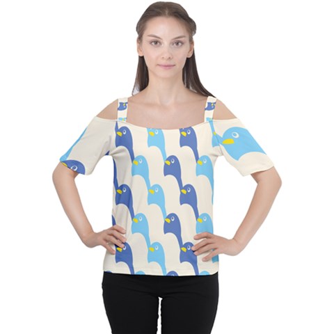 Animals Penguin Ice Blue White Cool Bird Women s Cutout Shoulder Tee by Mariart
