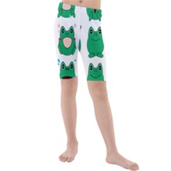 Animals Frog Green Face Mask Smile Cry Cute Kids  Mid Length Swim Shorts by Mariart