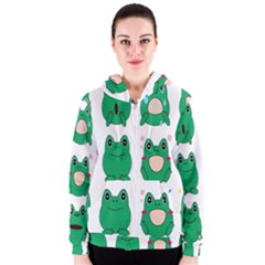 Animals Frog Green Face Mask Smile Cry Cute Women s Zipper Hoodie by Mariart