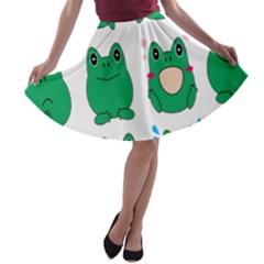 Animals Frog Green Face Mask Smile Cry Cute A-line Skater Skirt by Mariart