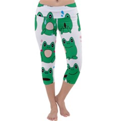 Animals Frog Green Face Mask Smile Cry Cute Capri Yoga Leggings by Mariart