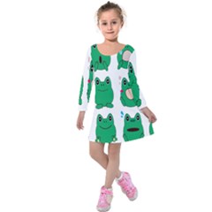 Animals Frog Green Face Mask Smile Cry Cute Kids  Long Sleeve Velvet Dress by Mariart