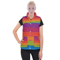 Wooden Plate Color Purple Red Orange Green Blue Women s Button Up Puffer Vest