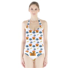 Bone House Face Dog Halter Swimsuit by Mariart