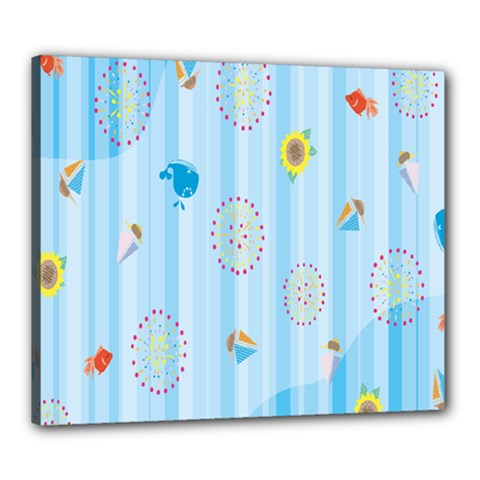 Animals Whale Sunflower Ship Flower Floral Sea Beach Blue Fish Canvas 24  X 20 