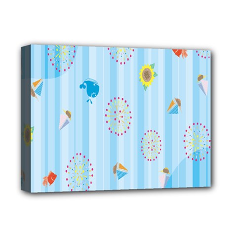 Animals Whale Sunflower Ship Flower Floral Sea Beach Blue Fish Deluxe Canvas 16  X 12  