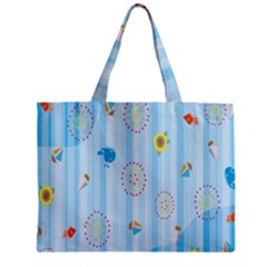 Animals Whale Sunflower Ship Flower Floral Sea Beach Blue Fish Zipper Mini Tote Bag