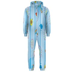 Animals Whale Sunflower Ship Flower Floral Sea Beach Blue Fish Hooded Jumpsuit (men) 