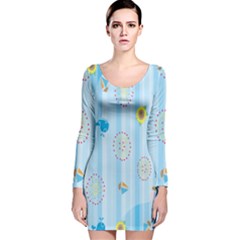 Animals Whale Sunflower Ship Flower Floral Sea Beach Blue Fish Long Sleeve Velvet Bodycon Dress by Mariart