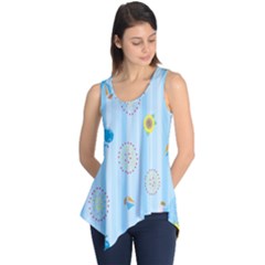 Animals Whale Sunflower Ship Flower Floral Sea Beach Blue Fish Sleeveless Tunic