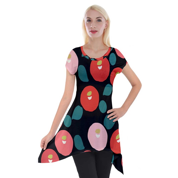 Candy Sugar Red Pink Blue Black Circle Short Sleeve Side Drop Tunic