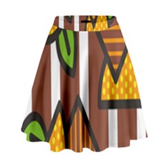 Chocolate Lime Brown Circle Line Plaid Polka Dot Orange Green White High Waist Skirt by Mariart