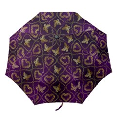 Flower Butterfly Gold Purple Heart Love Folding Umbrellas by Mariart