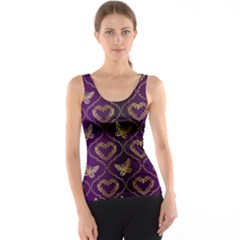 Flower Butterfly Gold Purple Heart Love Tank Top by Mariart