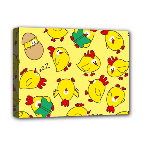 Animals Yellow Chicken Chicks Worm Green Deluxe Canvas 16  X 12  