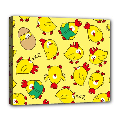 Animals Yellow Chicken Chicks Worm Green Deluxe Canvas 24  X 20  