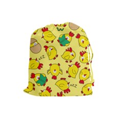 Animals Yellow Chicken Chicks Worm Green Drawstring Pouches (large) 