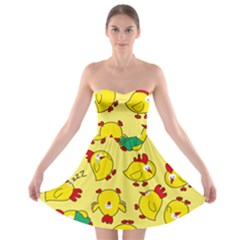Animals Yellow Chicken Chicks Worm Green Strapless Bra Top Dress