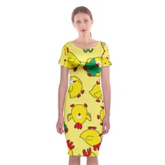 Animals Yellow Chicken Chicks Worm Green Classic Short Sleeve Midi Dress by Mariart