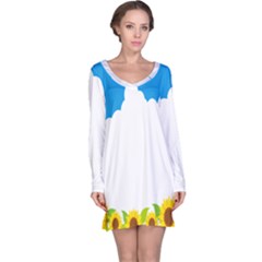 Cloud Blue Sky Sunflower Yellow Green White Long Sleeve Nightdress by Mariart