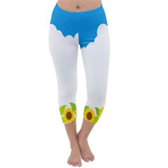 Cloud Blue Sky Sunflower Yellow Green White Capri Winter Leggings 