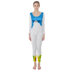 Cloud Blue Sky Sunflower Yellow Green White Long Sleeve Catsuit by Mariart