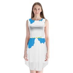 Cloud Blue Sky Sunflower Yellow Green White Sleeveless Chiffon Dress  