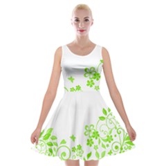 Butterfly Green Flower Floral Leaf Animals Velvet Skater Dress by Mariart