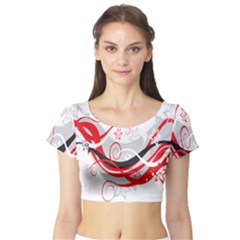 Flower Floral Star Red Wave Short Sleeve Crop Top (tight Fit) by Mariart