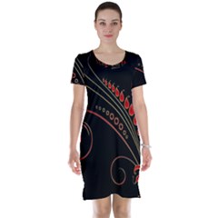 Flower Leaf Red Black Short Sleeve Nightdress