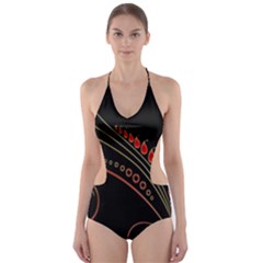 Flower Leaf Red Black Cut-out One Piece Swimsuit by Mariart