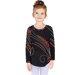 Flower Leaf Red Black Kids  Long Sleeve Tee