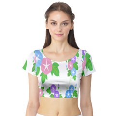 Flower Floral Star Purple Pink Blue Leaf Short Sleeve Crop Top (tight Fit)