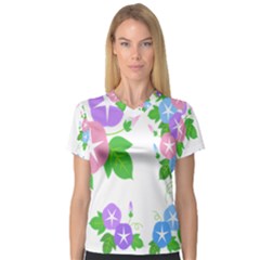 Flower Floral Star Purple Pink Blue Leaf Women s V-neck Sport Mesh Tee