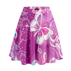 Flower Butterfly Pink High Waist Skirt by Mariart