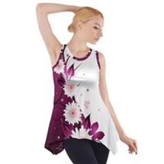 Flower Purple Sunflower Star Butterfly Side Drop Tank Tunic by Mariart